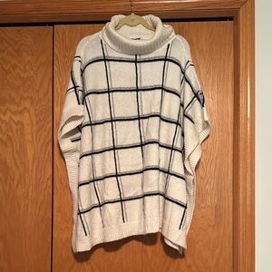 Lands' End Cream and Black Turtleneck Cowl Neck Poncho size S/M